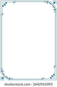 Blue vintage a4 frame, vintage decorative border, graphic elements