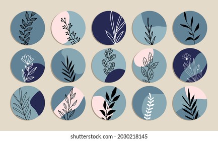 Blue Vintage Abstract Shape Instagram Highlight Cover Vector Collection