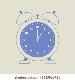 Blue vintage alarm clock in flat cartoon style on a light background. Simple and cute vector illustration perfect for kids, school, learning time, and morning themes.