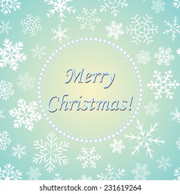 Blue vintage background with round space for text and snowflakes. Can be used as greeting card for Christmas and new year