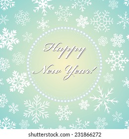 Blue vintage background with round space for text and snowflakes. Can be used as greeting card for Christmas and new year