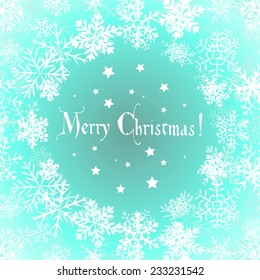 Blue vintage background with round space for text and snowflakes. Can be used as greeting card for Christmas and new year