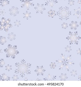 Blue vintage background with round space for text and snowflakes. Can be used as greeting card for Christmas and new year