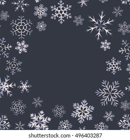 Blue vintage background with round space for text and snowflakes. Can be used as greeting card for Christmas and new year