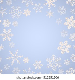 Blue vintage background with round space for text and snowflakes. Can be used as greeting card for Christmas and new year