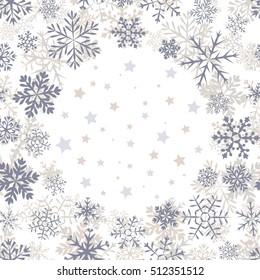 Blue vintage background with round space for text and snowflakes. Can be used as greeting card for Christmas and new year