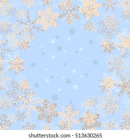 blue vintage background with round space for text and snowflakes. Can be used as greeting card for Christmas and new year