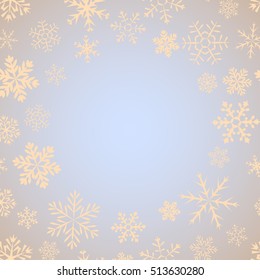 blue vintage background with round space for text and snowflakes. Can be used as greeting card for Christmas and new year