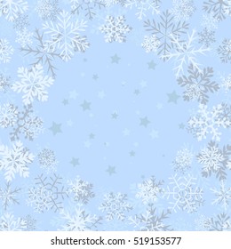 Blue vintage background with round space for text and snowflakes. Can be used as greeting card for Christmas and new year