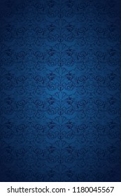 blue vintage background , royal with classic Baroque pattern, Rococo with darkened edges background(card, invitation, banner). vertical format