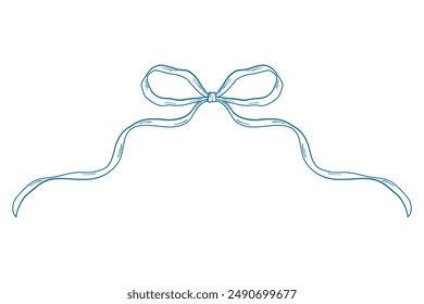 Blue vintage bows frame, Hand drawn ribbons border illustration.	