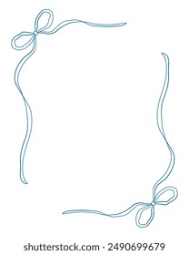 Blue vintage bows frame, Hand drawn ribbons border illustration.		