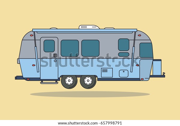 Blue Vintage Camping Car. Caravan For Rest.\
Vector Illustration.