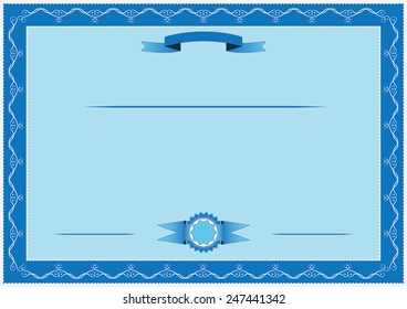 Blue vintage certificate design with ribbon.
