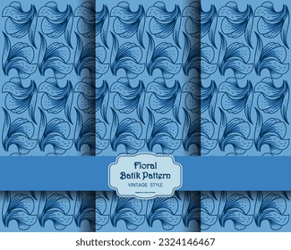 Blue vintage floral batik pattern