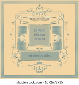 blue vintage frame on old sheet of paper in retro style for text