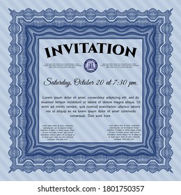 Blue Vintage invitation. Artistry design. With great quality guilloche pattern. Customizable, Easy to edit and change colors. 