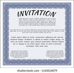 Blue Vintage invitation. With background. Customizable, Easy to edit and change colors. Money design. 