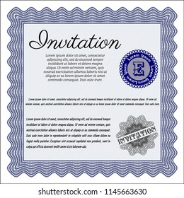 Blue Vintage invitation. With background. Customizable, Easy to edit and change colors. Beauty design. 