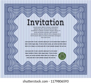 Blue Vintage invitation. With background. Retro design. Detailed. 