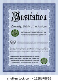 Blue Vintage invitation. With background. Retro design. Vector illustration. 