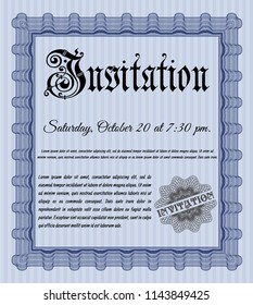 Blue Vintage invitation. With background. Vector illustration. Retro design. 