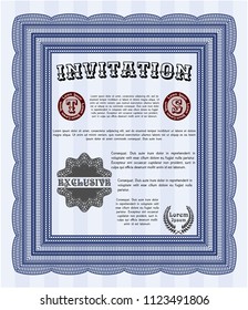 Blue Vintage invitation. Beauty design. Detailed. With great quality guilloche pattern. 