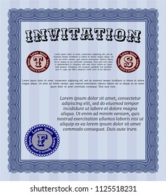 Blue Vintage invitation. Beauty design. Vector illustration. With complex linear background. 