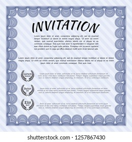 Blue Vintage invitation. Beauty design. With guilloche pattern. Vector illustration. 