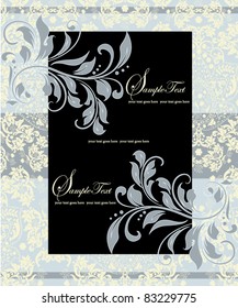 blue vintage invitation card with floral background