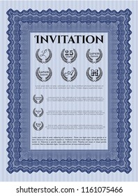 Blue Vintage invitation. Complex background. Money Pattern design. Detailed. 