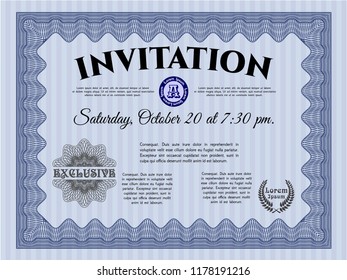 Blue Vintage invitation. With complex background. Detailed. Excellent design. 