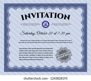 Blue Vintage invitation. Complex background. Elegant design. Detailed. 
