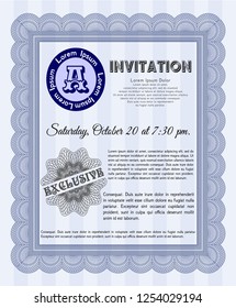 Blue Vintage invitation. With complex background. Customizable, Easy to edit and change colors. Money Pattern design. 