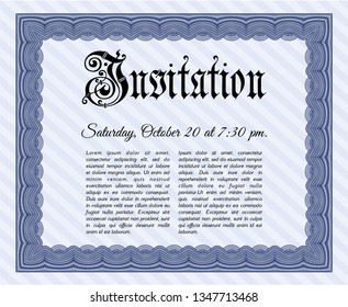 Blue Vintage invitation. With complex background. Detailed. Good design. 