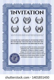 Blue Vintage invitation. Complex background. Detailed. Money style design. 