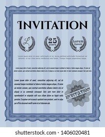 Blue Vintage invitation. With complex background. Vector illustration. Cordial design. 