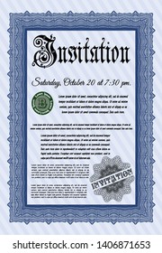 Blue Vintage invitation. Complex background. Vector illustration. Money Pattern. 