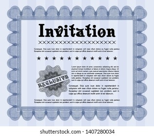 Blue Vintage invitation. Complex background. Good design. Customizable, Easy to edit and change colors. 