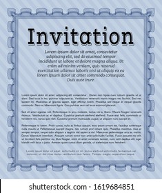 Blue Vintage invitation. With complex background. Vector illustration. Cordial design. 