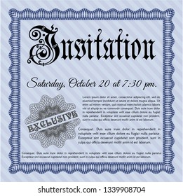 Blue Vintage invitation. With complex linear background. Vector illustration. Lovely design. 