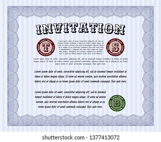 Blue Vintage invitation. With complex linear background. Vector illustration. Modern design. 