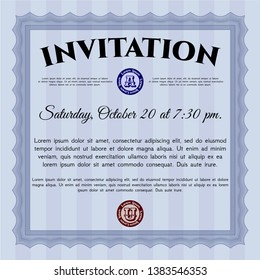 Blue Vintage invitation. With complex linear background. Customizable, Easy to edit and change colors. Sophisticated design. 