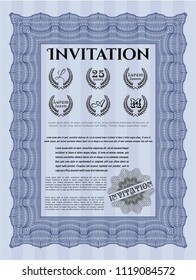 Blue Vintage invitation. Customizable, Easy to edit and change colors. Printer friendly. Retro design. 
