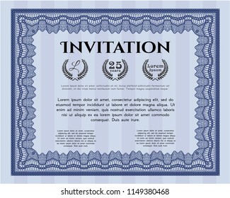 Blue Vintage invitation. Customizable, Easy to edit and change colors. With great quality guilloche pattern. Sophisticated design. 