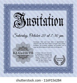 Blue Vintage invitation. Customizable, Easy to edit and change colors. With guilloche pattern and background. Perfect design. 