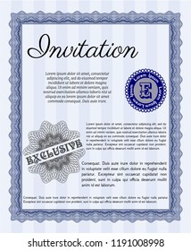 Blue Vintage invitation. Customizable, Easy to edit and change colors. With great quality guilloche pattern. Modern design. 