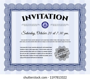 Blue Vintage invitation. Customizable, Easy to edit and change colors. Printer friendly. Money style design. 