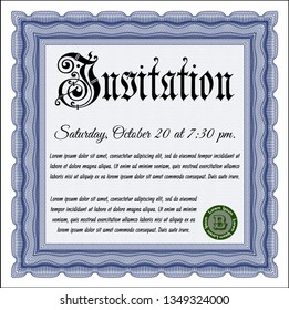 Blue Vintage invitation. Customizable, Easy to edit and change colors. Easy to print. Cordial design. 