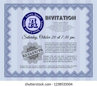 Blue Vintage invitation. Detailed. Complex background. Good design. 